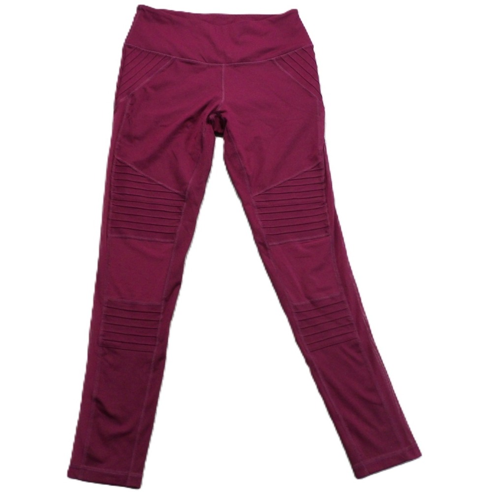 Victoria Sport Knockout Leggings Women M Burgundy Moto Ribbed Mesh Yoga Pant Gym